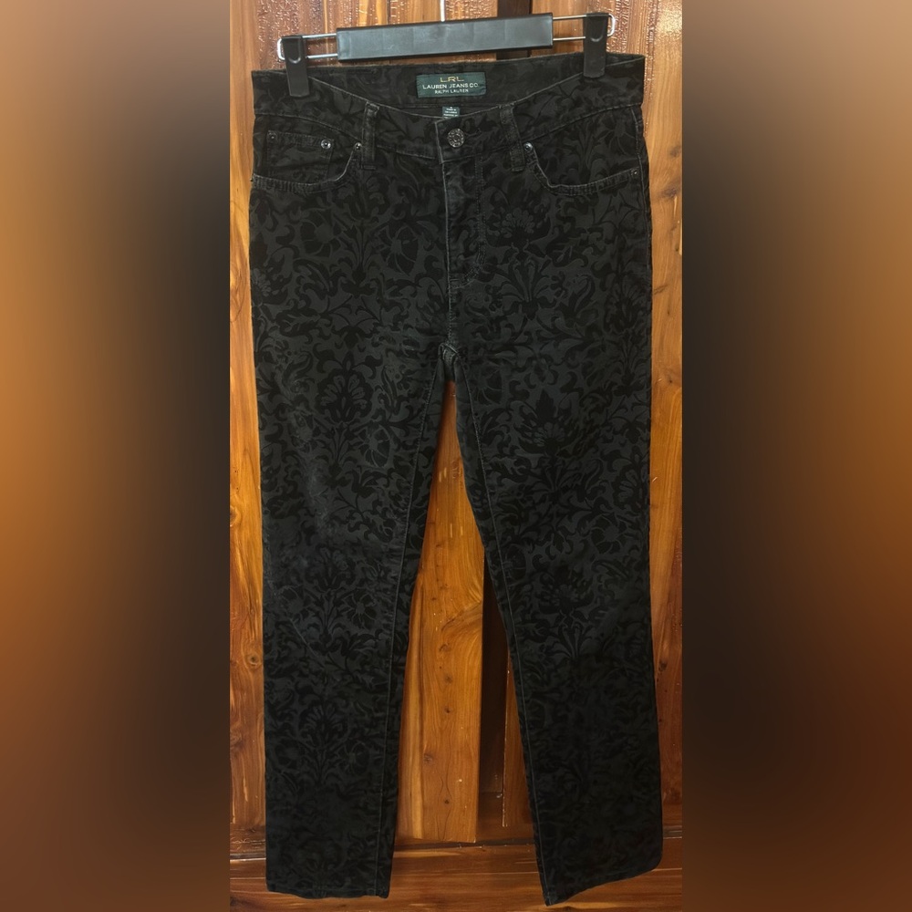 Lauren Ralph Lauren Black Velvet Floral Patterned Jeans Size 2